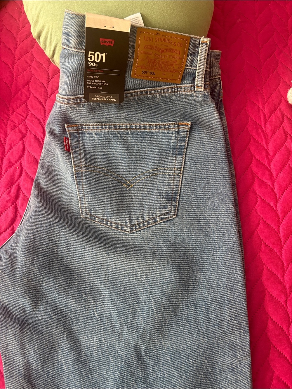 Levi's 501 Straight Jeans in Light Blue Denim with Brown Patch
